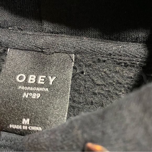 Obey Black Floral Front and Back Graphic Hoodie, Size Medium - Picture 4 of 8